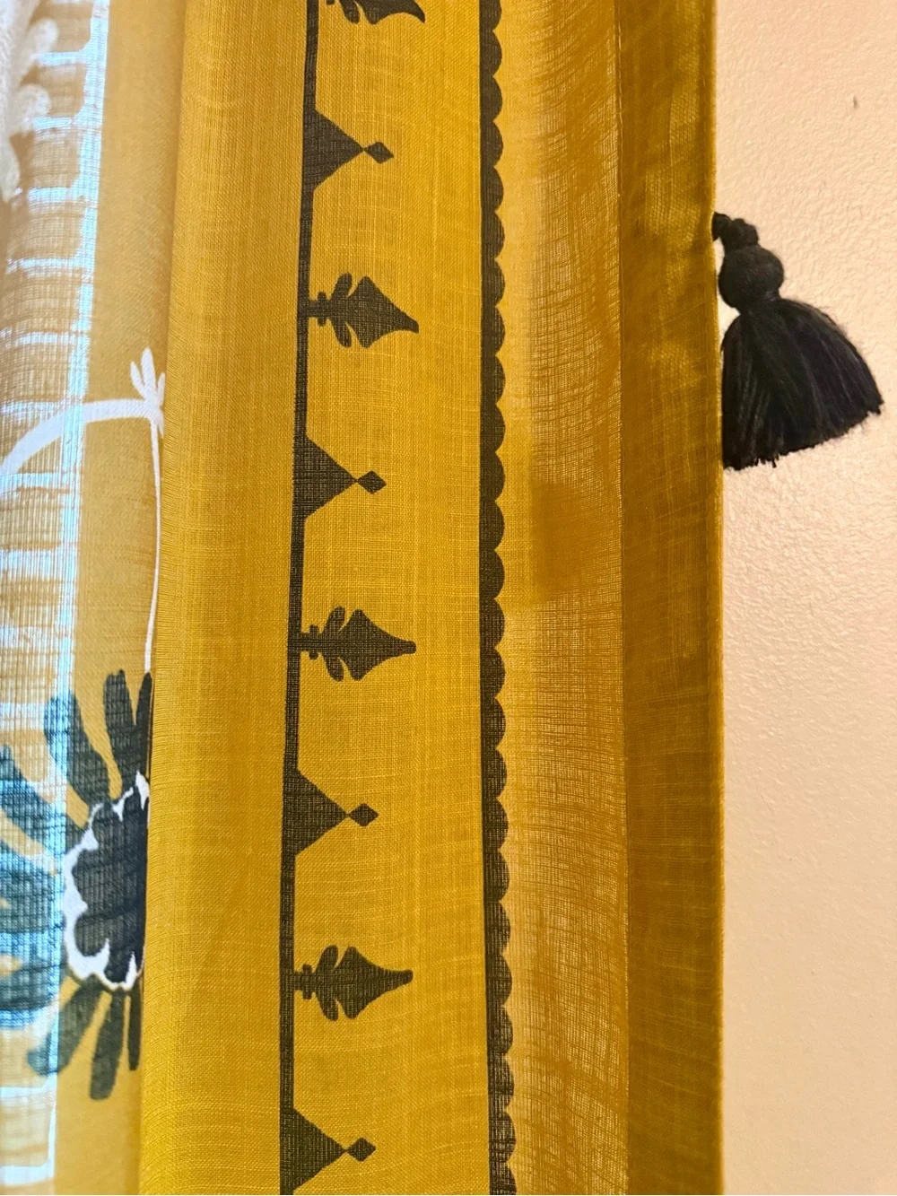 Mustard Yellow Floral Pattern Sheer Curtains